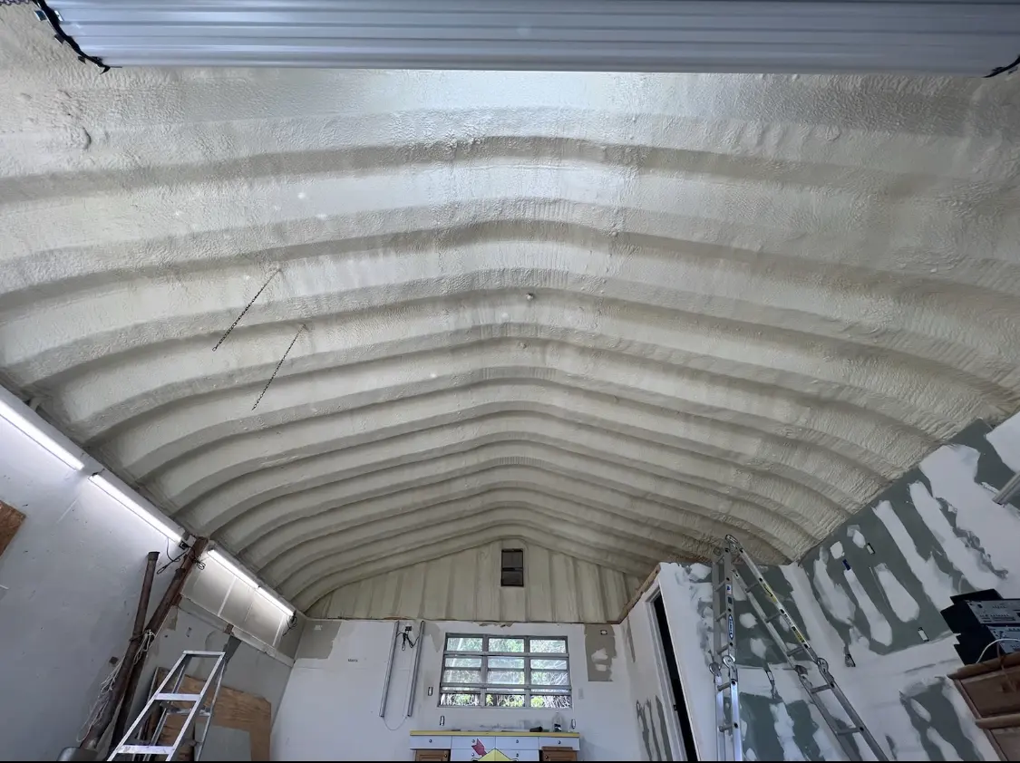 Spray polyurethane foam applied to the underside of a metal roof deck in North Royalton